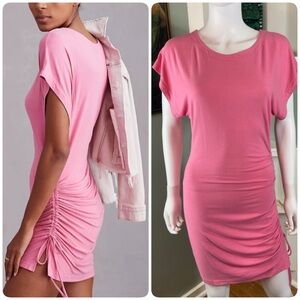 NWT new Daily Practice Anthropologie Pink Short Ruched Mini Dress Drawstring S